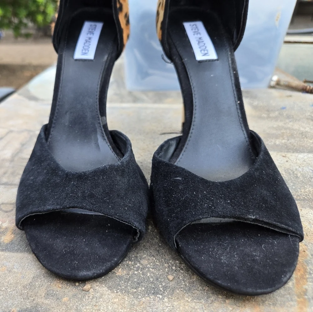 Steve Madden Sz 9 Stepout Mary Jane Heels Leather Calf Hair Buckle Leapord
